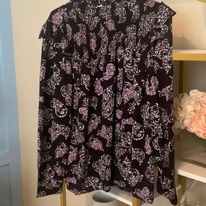 LOFT Black and Purple Paisley Blouse
